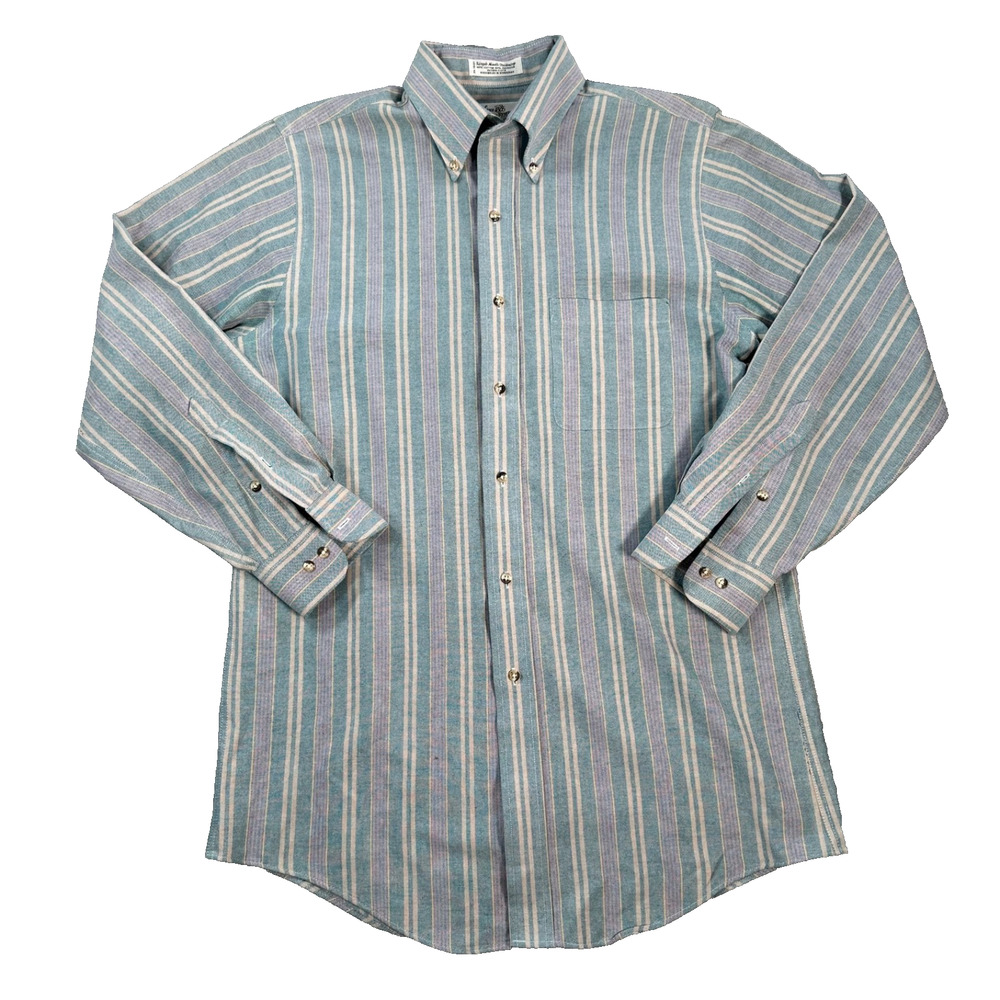 Vtg Sears Roebuck Single Needle Tailoring Button Up Striped Men's 15-1/2 32/33
